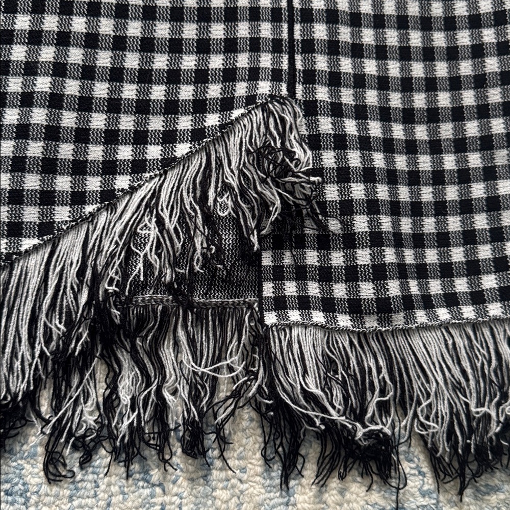 Nanette Lepore black and white checkered fringe, midi skirt, gold buttons XL - Picture 4 of 5